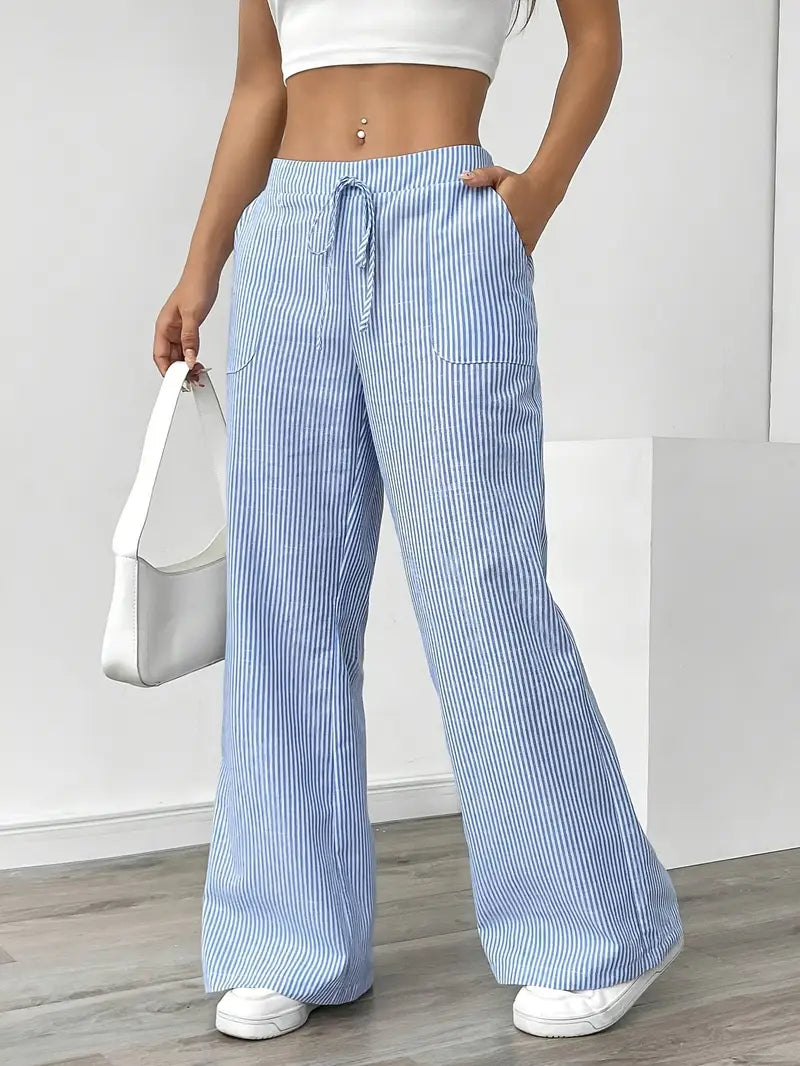 Juliette Morel | Striped Drawstring Wide Leg Trousers For Women