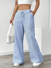 Juliette Morel | Striped Drawstring Wide Leg Trousers For Women