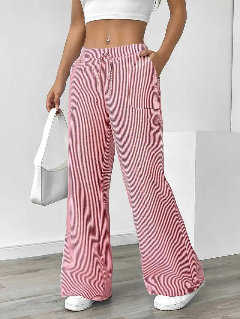 Juliette Morel | Striped Drawstring Wide Leg Trousers For Women