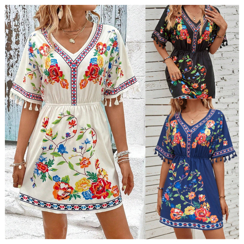 Clara Beaumont | Floral Boho Mini Dress For Women