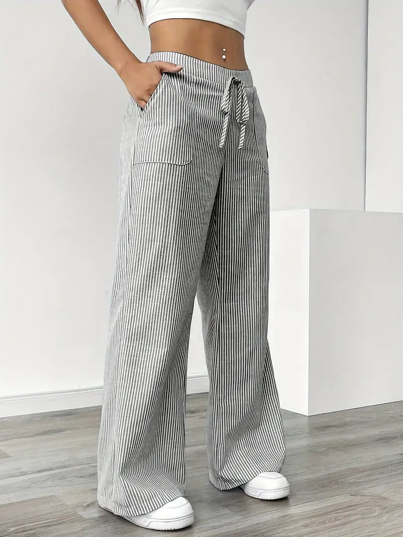 Juliette Morel | Striped Drawstring Wide Leg Trousers For Women