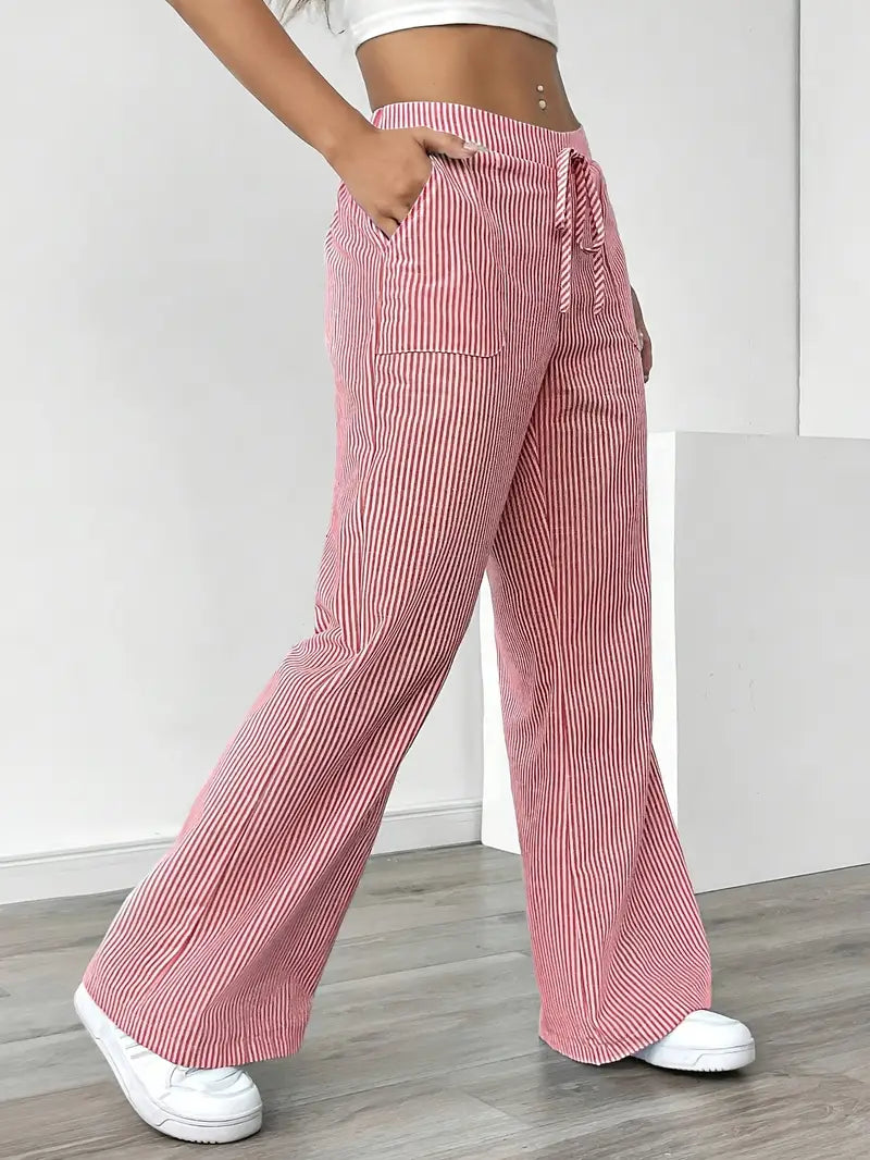 Juliette Morel | Striped Drawstring Wide Leg Trousers For Women