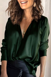 Camille Laurent | Luxury Satin V-Neck Blouse For Women