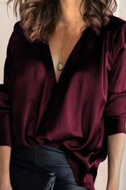 Camille Laurent | Luxury Satin V-Neck Blouse For Women