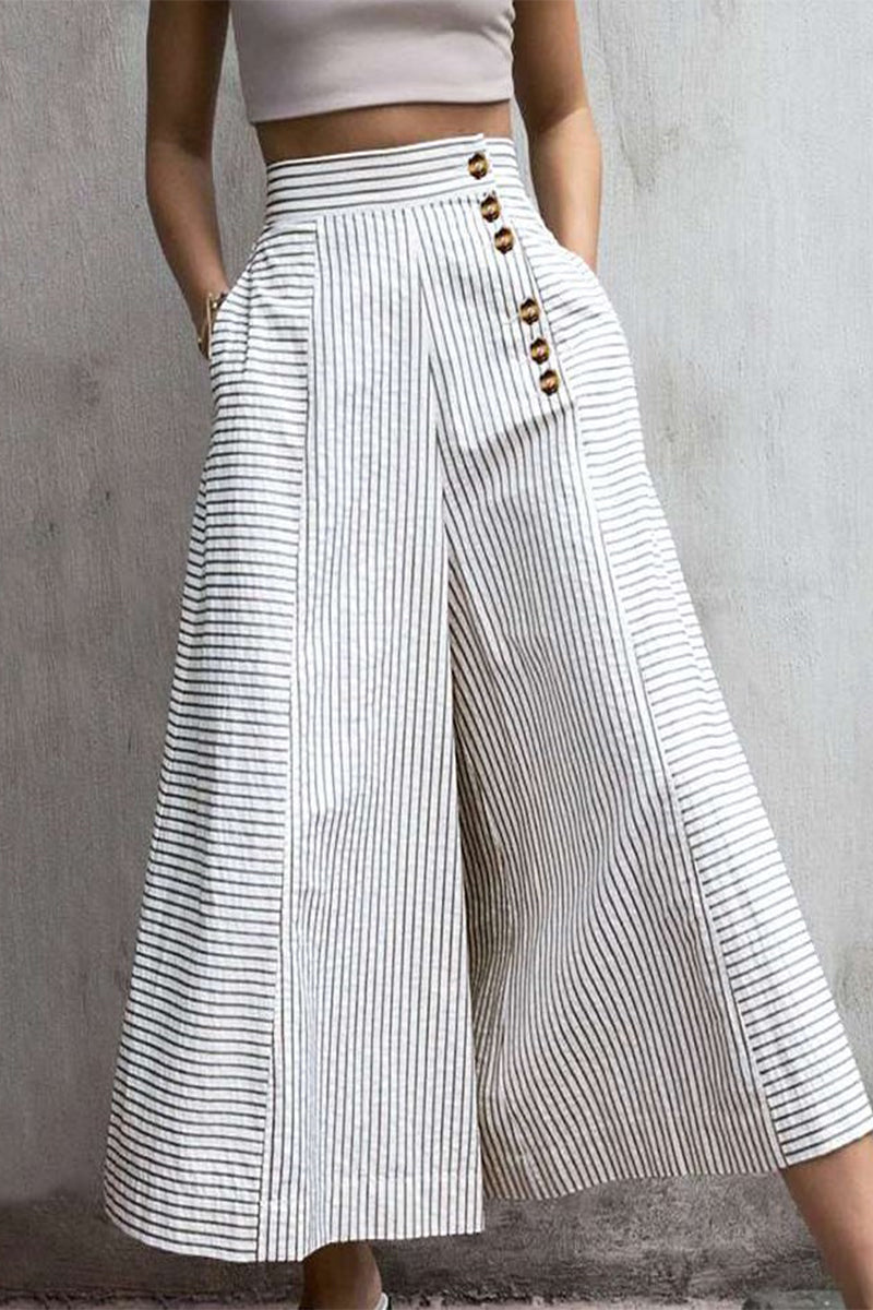 Geneviève Laurent | Striped High-Waist Wide Leg Trousers For Women