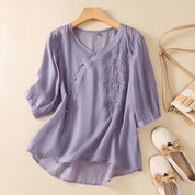 Candice Wallace | Asymmetrical Button Tunic Blouse For Women