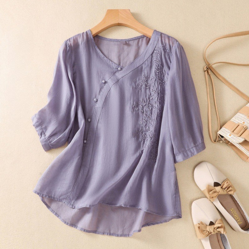Candice Wallace | Asymmetrical Button Tunic Blouse For Women
