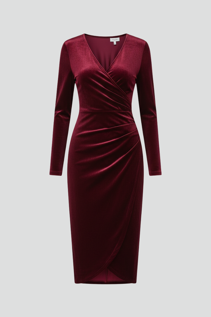 Valentina Moreau | Velvet Wrap Midi Dress For Women