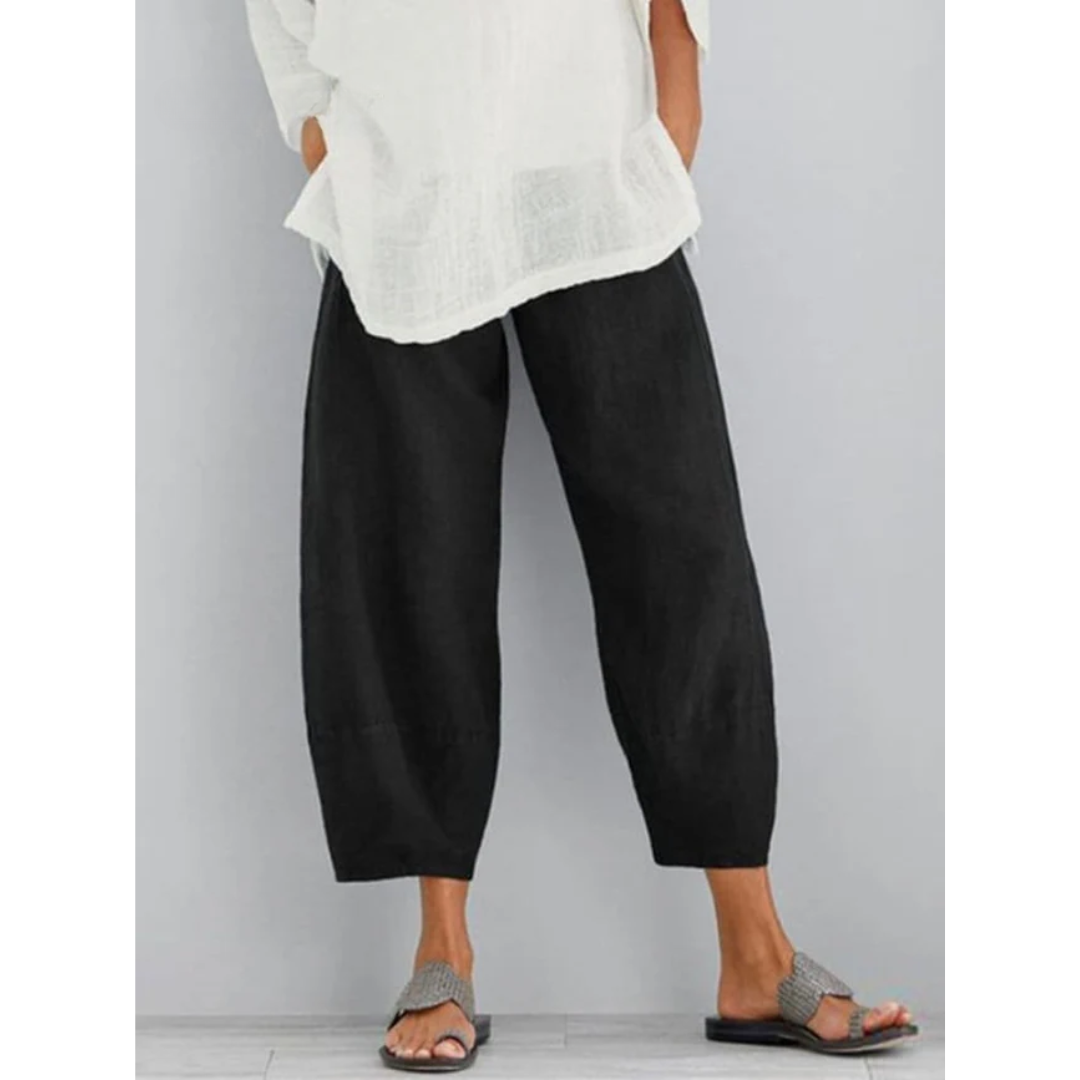 Dominique Lavarre | Linen Cropped Harem Pants in Khaki