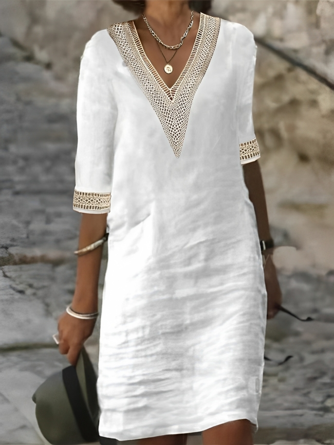 Bianca Moretti | Linen V-Neck Dress For Women