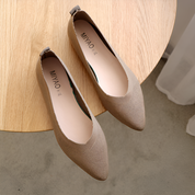 Natalie Fontvielle | Pointed Toe Knit Ballet Flats in Beige