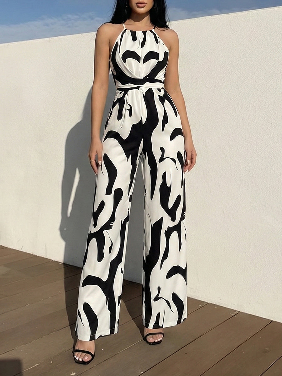 Quinn Hollman | White Printed Halter Jumpsuit For Women