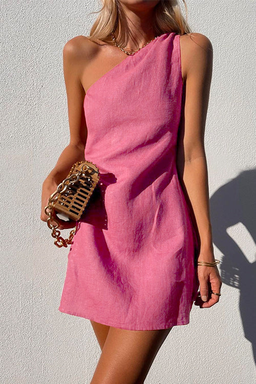 Isabella Moretti | One Shoulder Linen Mini Dress For Women