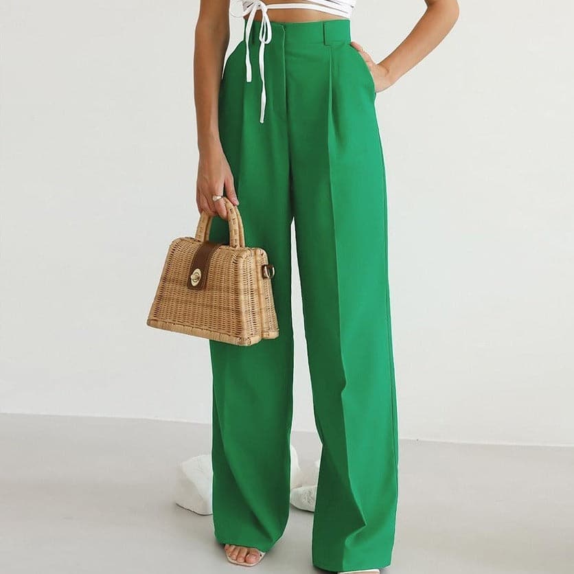Alessia Romano | Vibrant High-Waist Wide Leg Trousers For Women