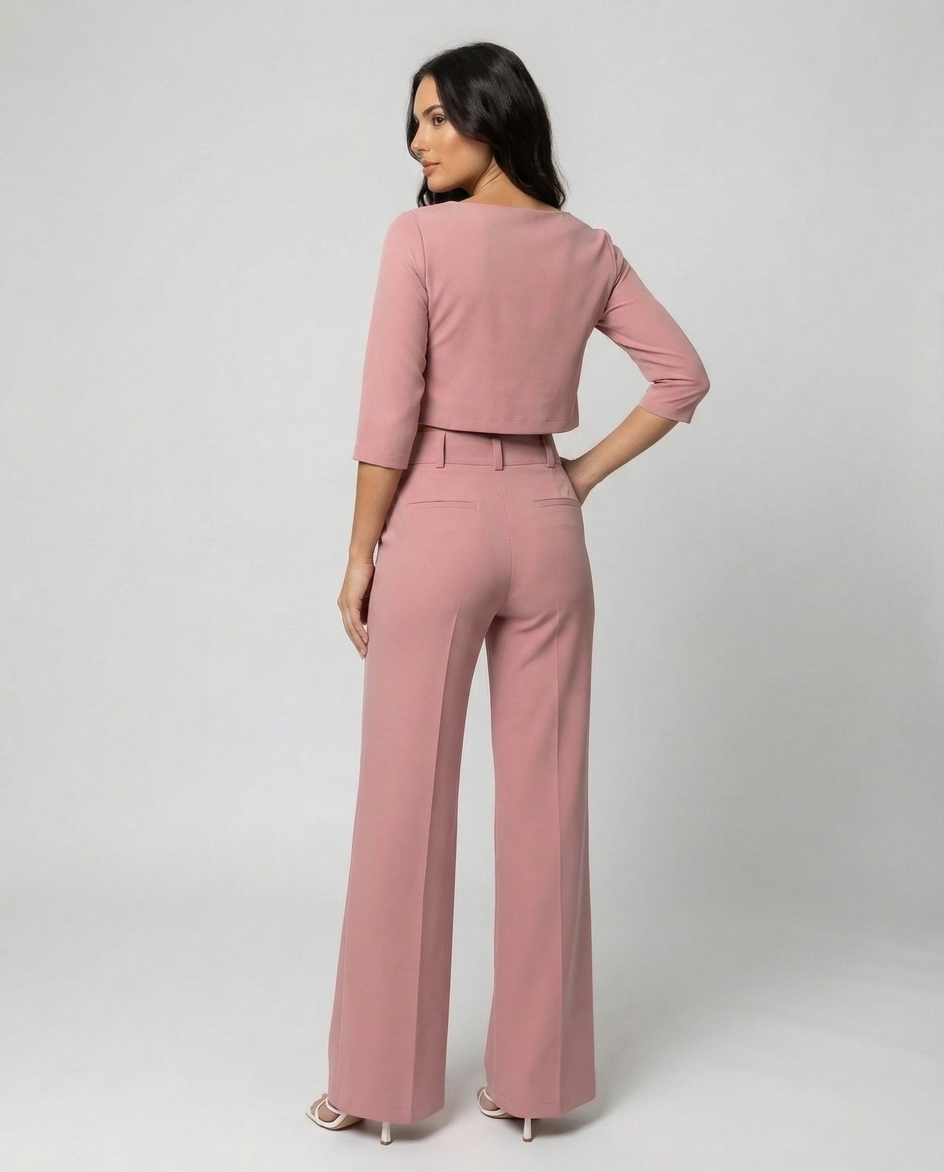 Valentina Rosière | Pink Wide-Leg Tailored Crop Top & Trouser Set