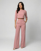Valentina Rosière | Pink Wide-Leg Tailored Crop Top & Trouser Set
