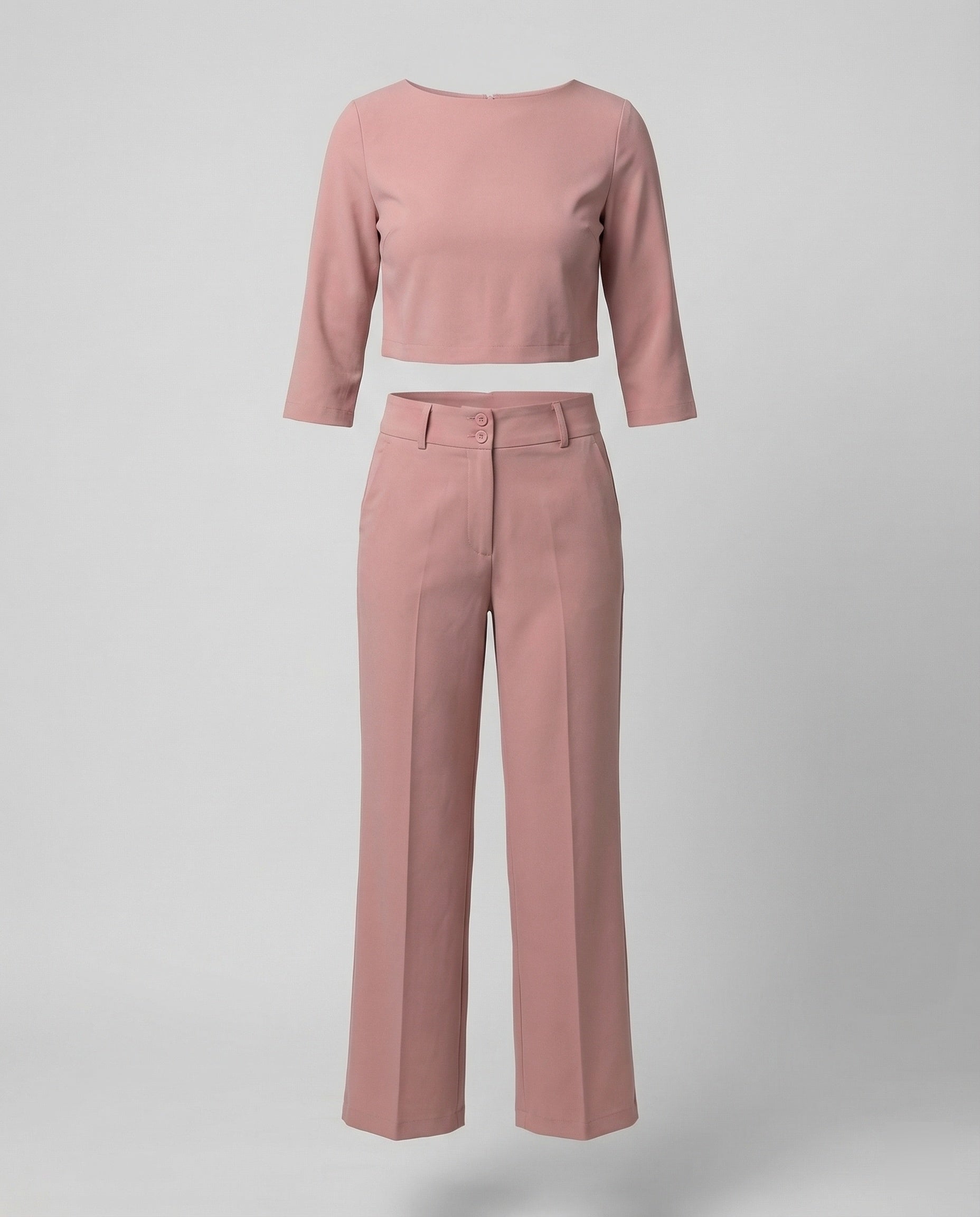 Valentina Rosière | Pink Wide-Leg Tailored Crop Top & Trouser Set