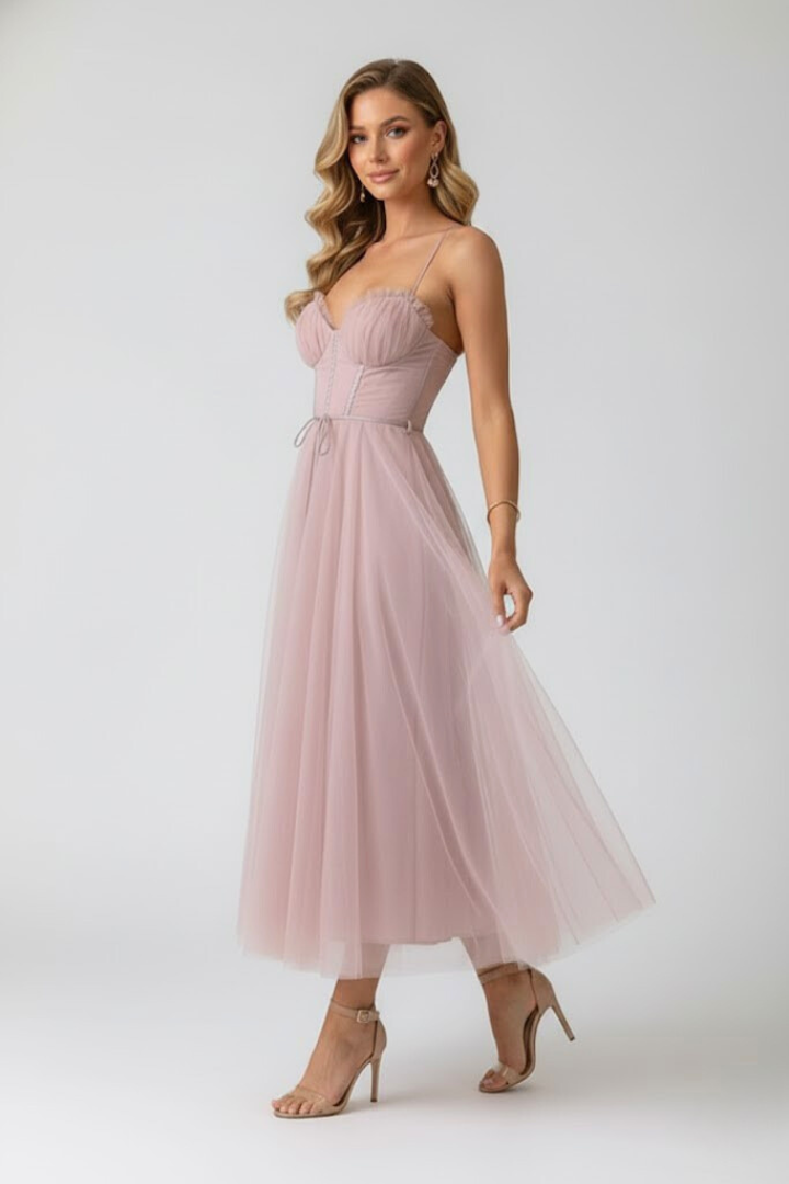 Juliette Sinclair | Pink Tulle Midi Dress For Women