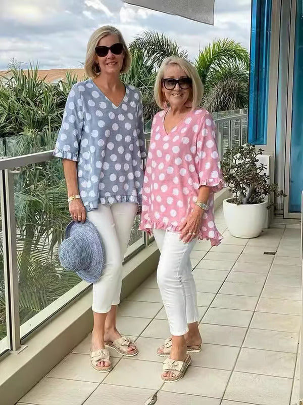 Chelsea Webster | Polka Dot Ruffle Blouse For Women
