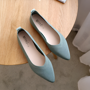 Natalie Fontvielle | Pointed Toe Knit Ballet Flats in Beige