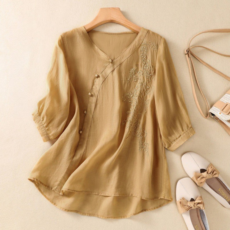Candice Wallace | Asymmetrical Button Tunic Blouse For Women