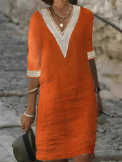 Bianca Moretti | Linen V-Neck Dress For Women