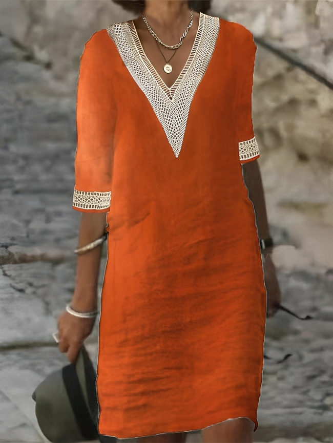Bianca Moretti | Linen V-Neck Dress For Women