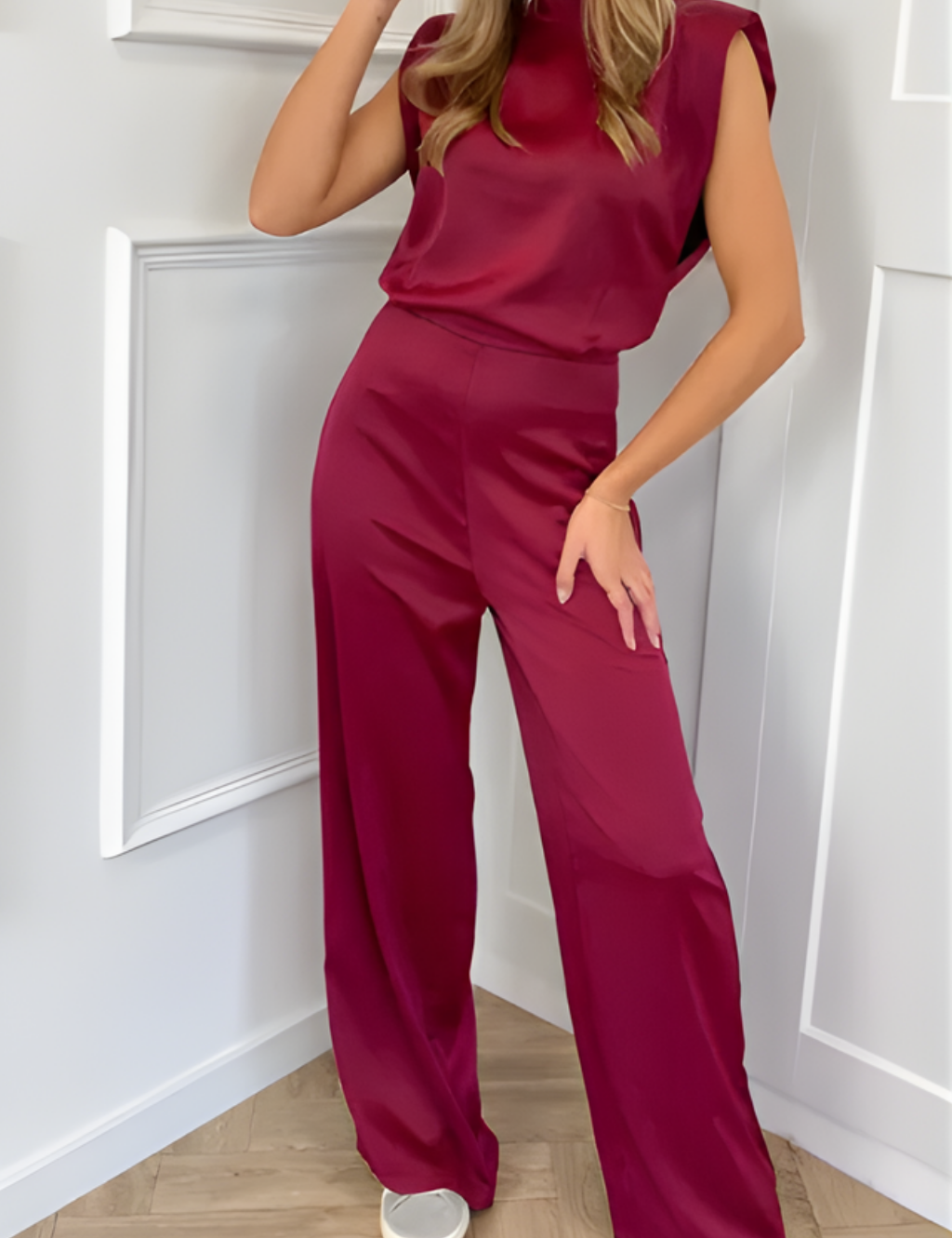 Jillian Prescott | Satin Sleeveless Jumpsuit For Women