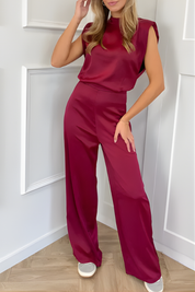 Jillian Prescott | Satin Sleeveless Jumpsuit For Women