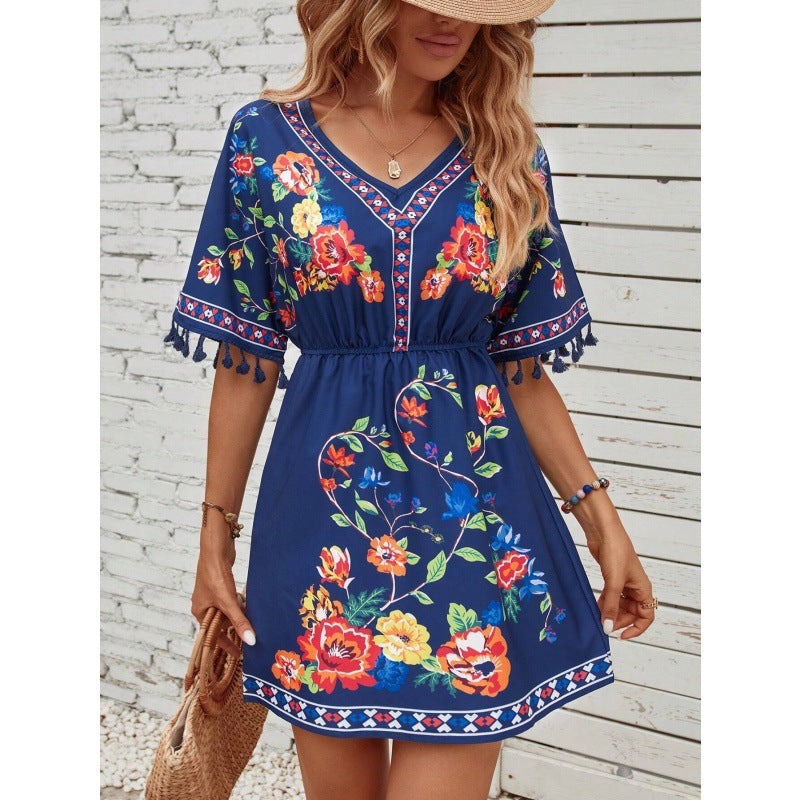 Clara Beaumont | Floral Boho Mini Dress For Women