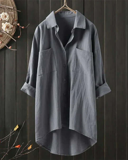 Amélie Laurent | Oversized Linen Longline Shirt For Women