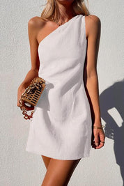Isabella Moretti | One Shoulder Linen Mini Dress For Women