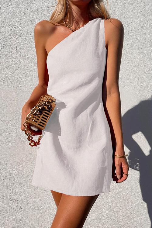 Isabella Moretti | One Shoulder Linen Mini Dress For Women