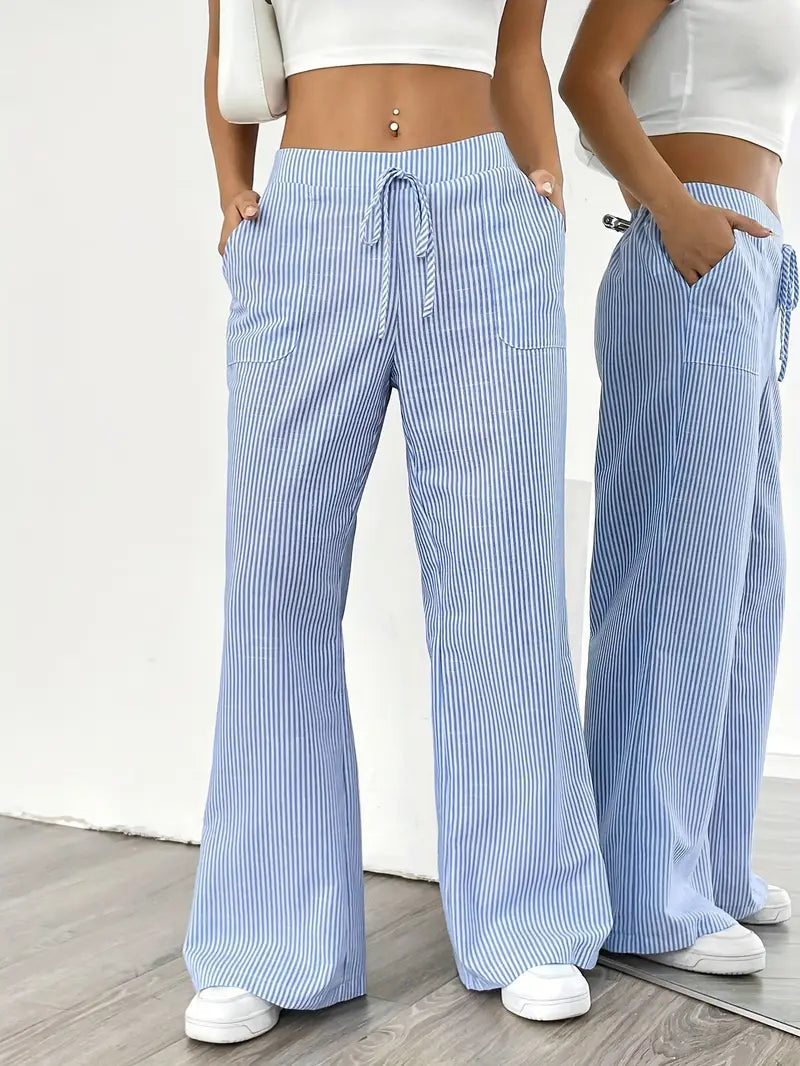 Juliette Morel | Striped Drawstring Wide Leg Trousers For Women
