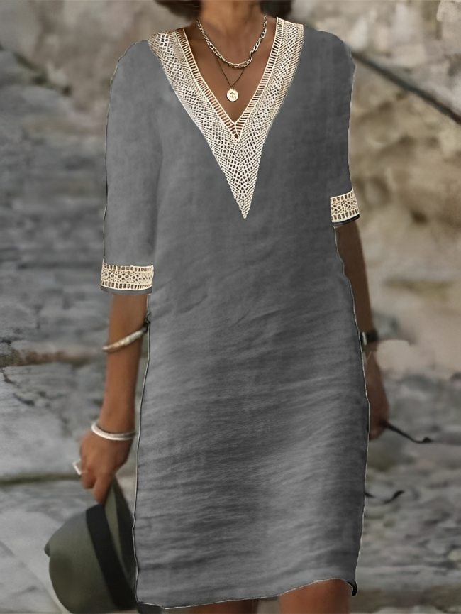 Bianca Moretti | Linen V-Neck Dress For Women
