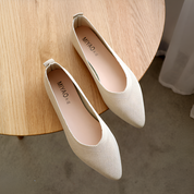 Natalie Fontvielle | Pointed Toe Knit Ballet Flats in Beige