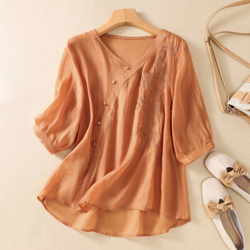 Candice Wallace | Asymmetrical Button Tunic Blouse For Women