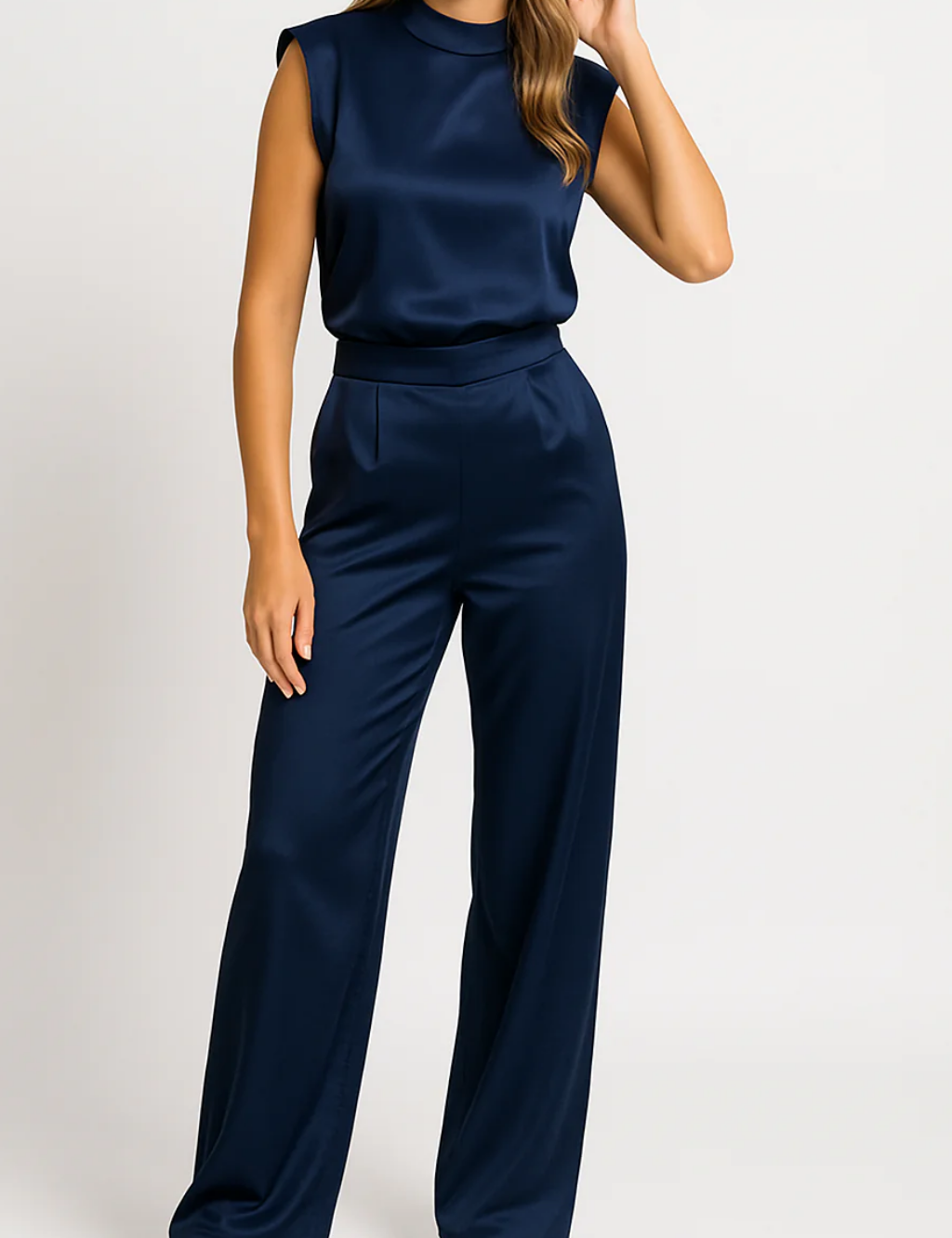 Jillian Prescott | Satin Sleeveless Jumpsuit For Women