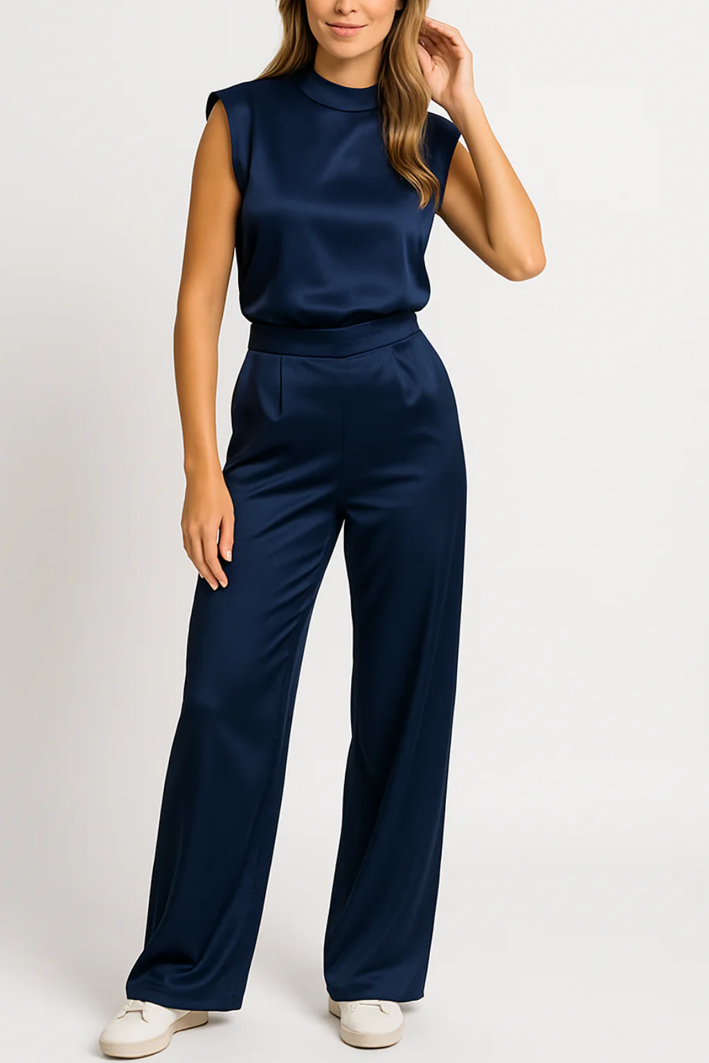 Jillian Prescott | Satin Sleeveless Jumpsuit For Women