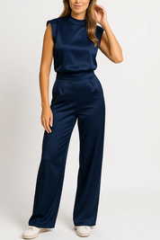 Jillian Prescott | Satin Sleeveless Jumpsuit For Women