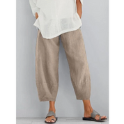 Dominique Lavarre | Linen Cropped Harem Pants in Khaki