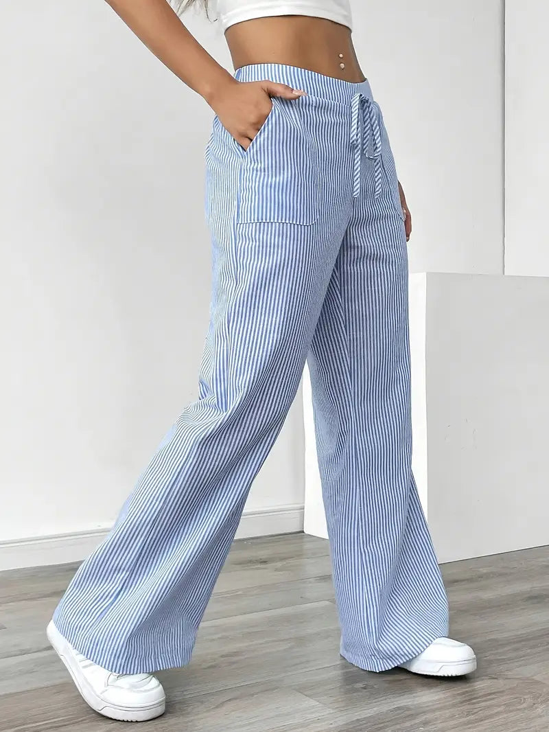 Juliette Morel | Striped Drawstring Wide Leg Trousers For Women