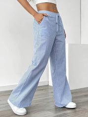 Juliette Morel | Striped Drawstring Wide Leg Trousers For Women