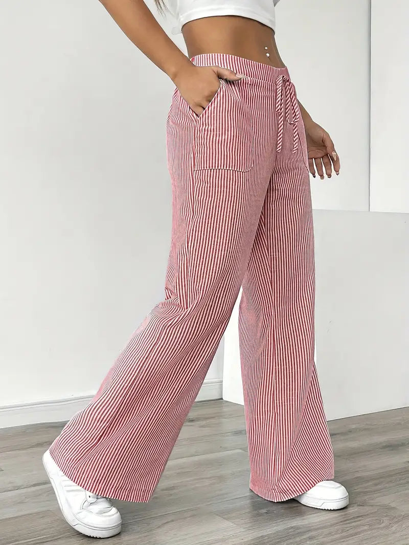 Juliette Morel | Striped Drawstring Wide Leg Trousers For Women