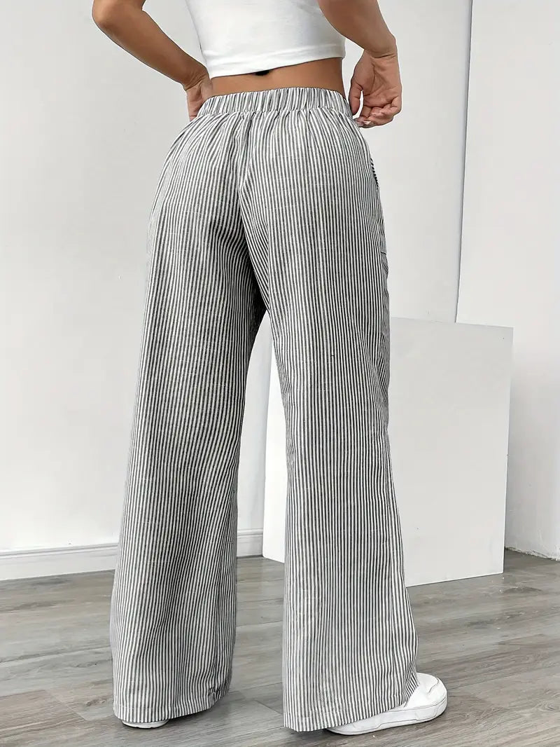Juliette Morel | Striped Drawstring Wide Leg Trousers For Women