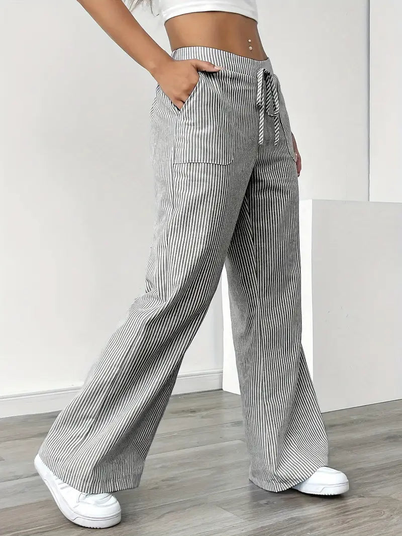 Juliette Morel | Striped Drawstring Wide Leg Trousers For Women