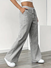 Juliette Morel | Striped Drawstring Wide Leg Trousers For Women