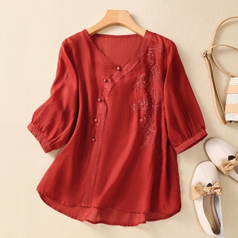 Candice Wallace | Asymmetrical Button Tunic Blouse For Women
