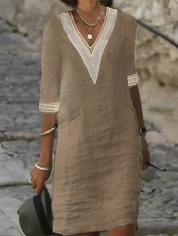 Bianca Moretti | Linen V-Neck Dress For Women