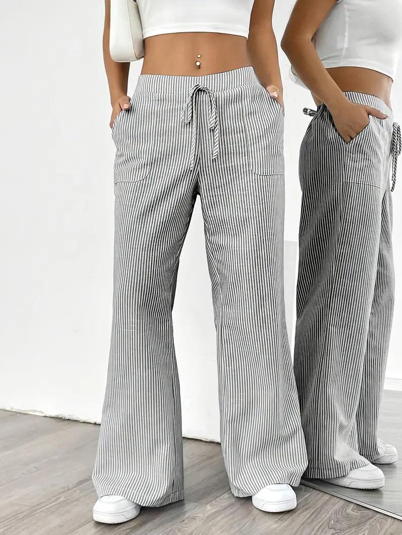 Juliette Morel | Striped Drawstring Wide Leg Trousers For Women